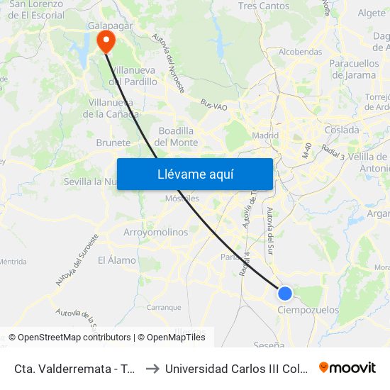 Cta. Valderremata - Tanatorio to Universidad Carlos III Colmenarejo map