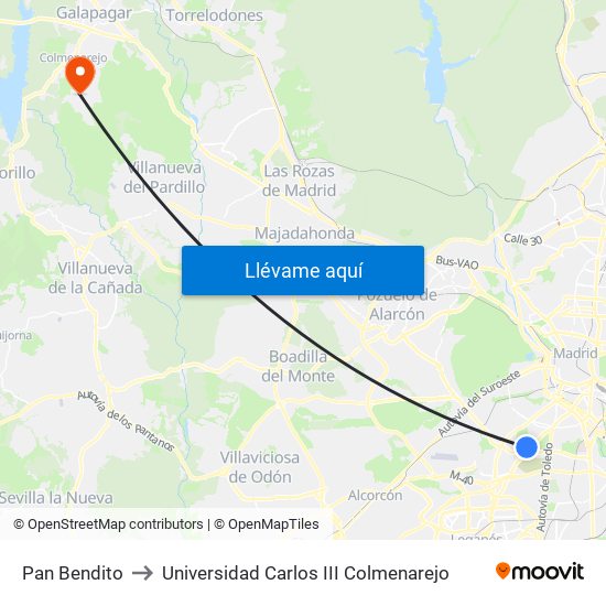 Pan Bendito to Universidad Carlos III Colmenarejo map