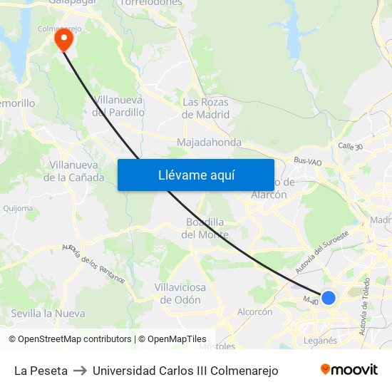 La Peseta to Universidad Carlos III Colmenarejo map