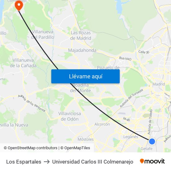 Los Espartales to Universidad Carlos III Colmenarejo map