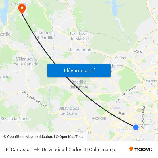 El Carrascal to Universidad Carlos III Colmenarejo map