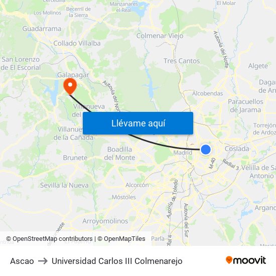 Ascao to Universidad Carlos III Colmenarejo map
