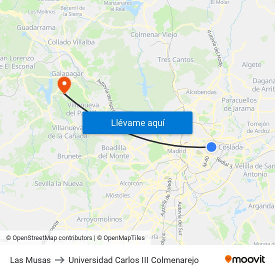 Las Musas to Universidad Carlos III Colmenarejo map