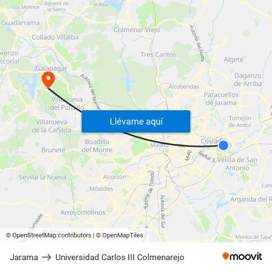 Jarama to Universidad Carlos III Colmenarejo map
