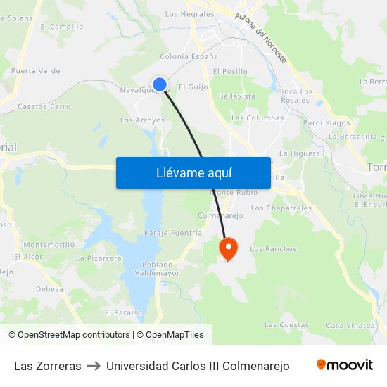 Las Zorreras to Universidad Carlos III Colmenarejo map