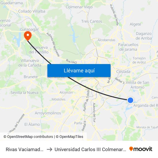 Rivas Vaciamadrid to Universidad Carlos III Colmenarejo map