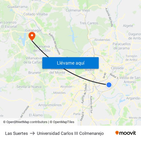Las Suertes to Universidad Carlos III Colmenarejo map