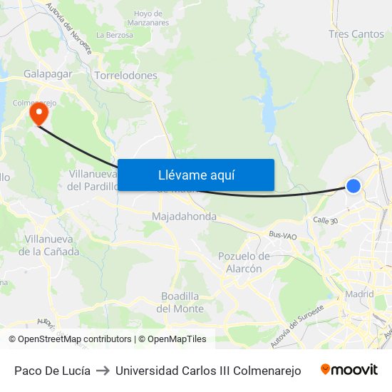 Paco De Lucía to Universidad Carlos III Colmenarejo map