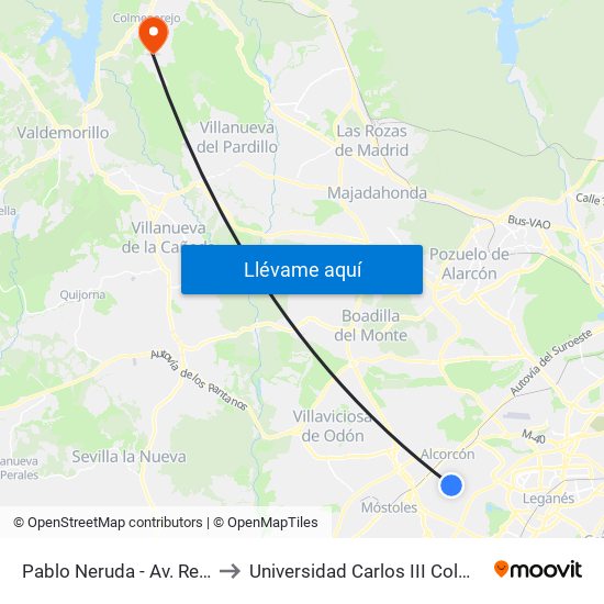 Pablo Neruda - Av. Retamas to Universidad Carlos III Colmenarejo map