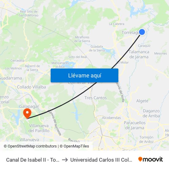 Canal De Isabel II - Torrearte to Universidad Carlos III Colmenarejo map