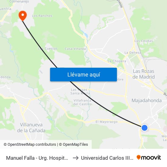 Manuel Falla - Urg. Hospital Pta. De Hierro to Universidad Carlos III Colmenarejo map