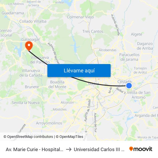 Av. Marie Curie - Hospital Del Henares to Universidad Carlos III Colmenarejo map