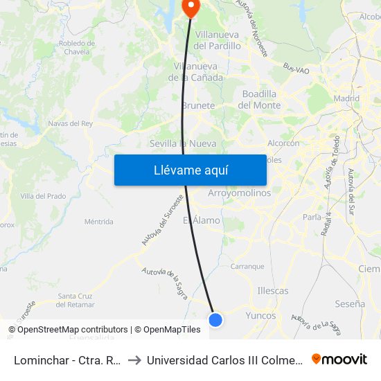 Lominchar - Ctra. Recas to Universidad Carlos III Colmenarejo map