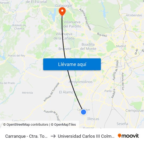 Carranque - Ctra. To-2034 to Universidad Carlos III Colmenarejo map