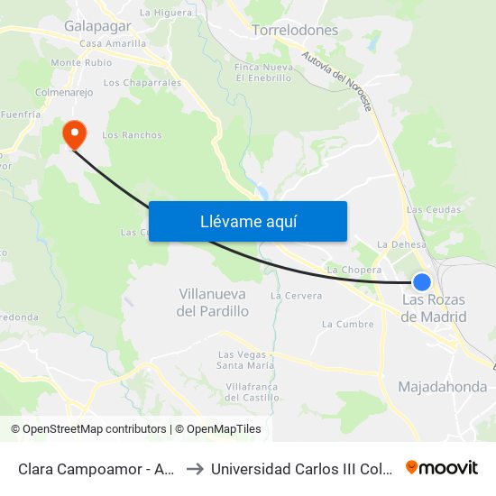 Clara Campoamor - Ana Tutor to Universidad Carlos III Colmenarejo map