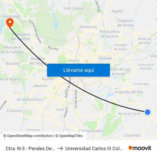 Ctra. N-3 - Perales De Tajuña to Universidad Carlos III Colmenarejo map