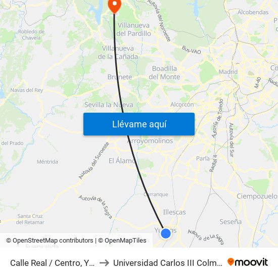 Calle Real / Centro, Yuncos to Universidad Carlos III Colmenarejo map