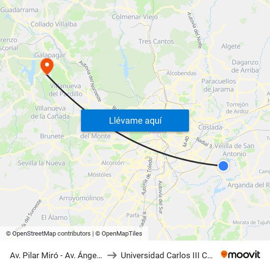 Av. Pilar Miró - Av. Ángel Saavedra to Universidad Carlos III Colmenarejo map