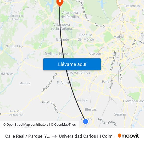 Calle Real / Parque, Yuncos to Universidad Carlos III Colmenarejo map