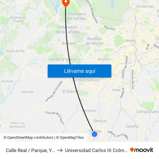 Calle Real / Parque, Yuncos to Universidad Carlos III Colmenarejo map