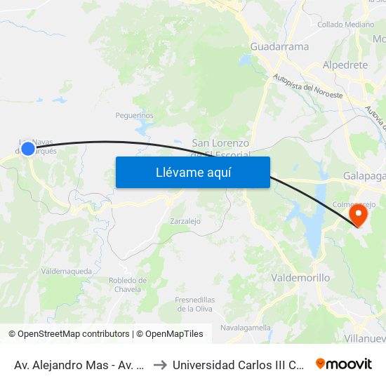 Av. Alejandro Mas - Av. Navalperal to Universidad Carlos III Colmenarejo map