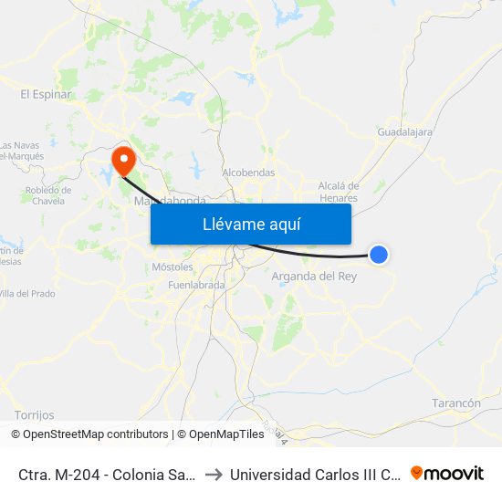Ctra. M-204 - Colonia San Francisco to Universidad Carlos III Colmenarejo map