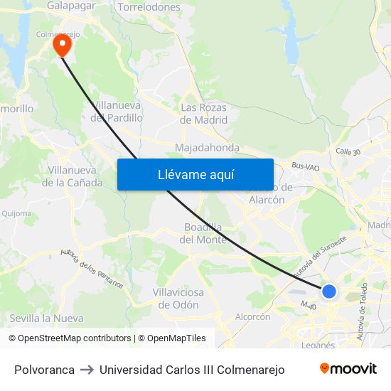Polvoranca to Universidad Carlos III Colmenarejo map