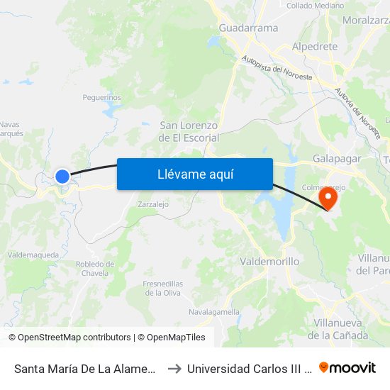 Santa María De La Alameda - Peguerinos to Universidad Carlos III Colmenarejo map