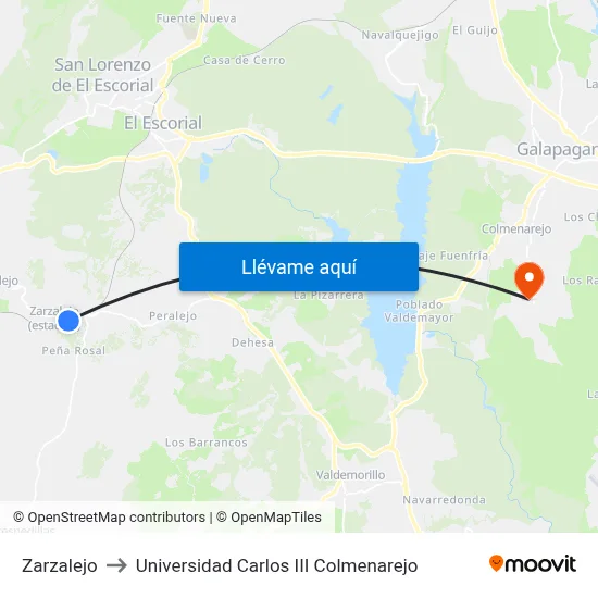 Zarzalejo to Universidad Carlos III Colmenarejo map