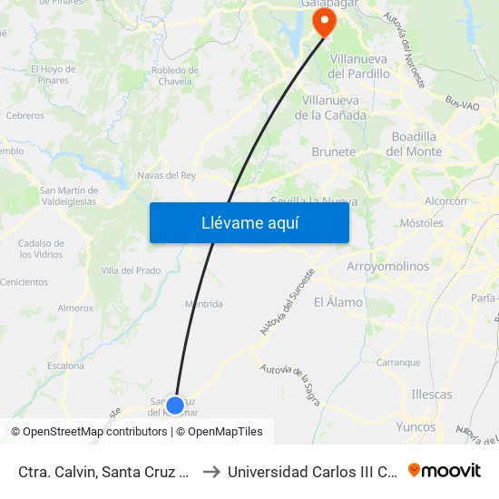 Ctra. Calvin, Santa Cruz Del Retamar to Universidad Carlos III Colmenarejo map