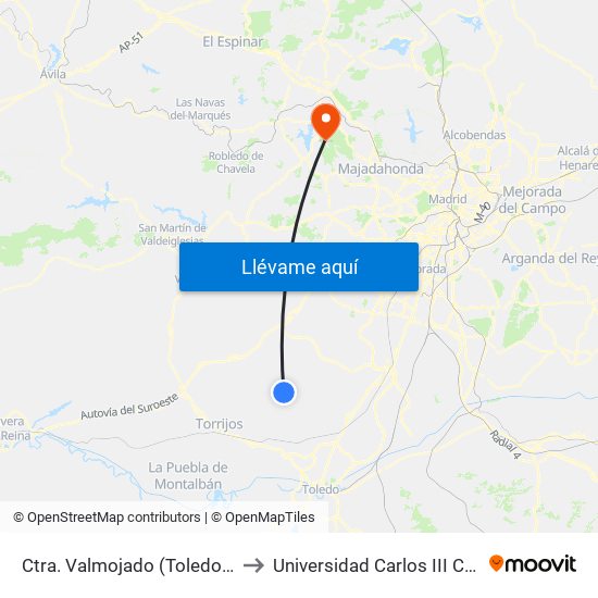 Ctra. Valmojado (Toledo), Arcicóllar to Universidad Carlos III Colmenarejo map