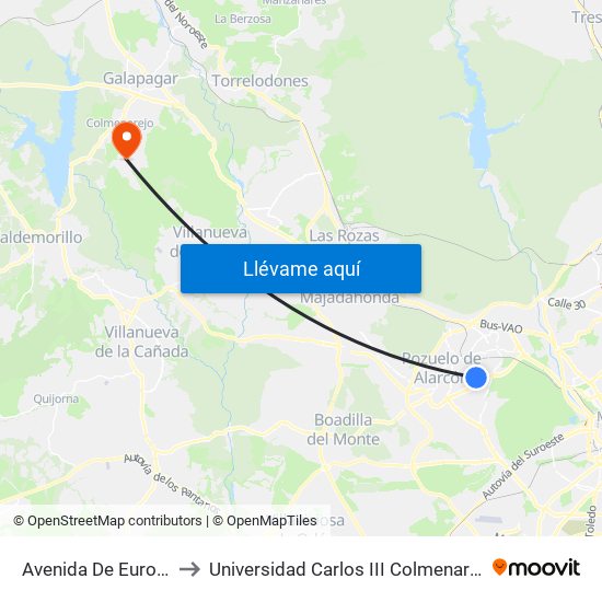Avenida De Europa to Universidad Carlos III Colmenarejo map