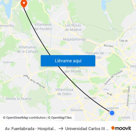 Av. Fuenlabrada - Hospital Severo Ochoa to Universidad Carlos III Colmenarejo map