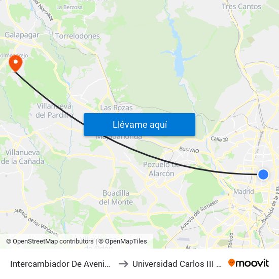 Intercambiador De Avenida De América to Universidad Carlos III Colmenarejo map