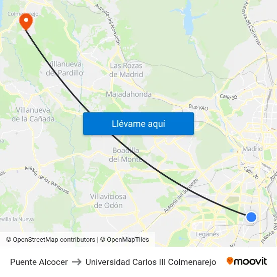 Puente Alcocer to Universidad Carlos III Colmenarejo map