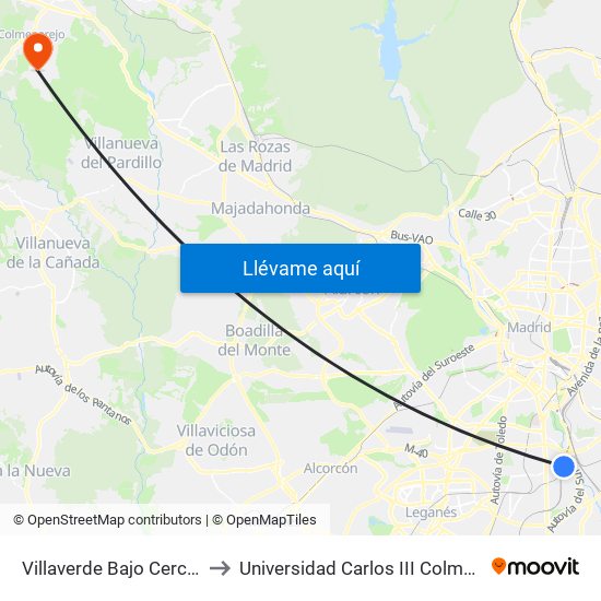 Villaverde Bajo Cercanías to Universidad Carlos III Colmenarejo map