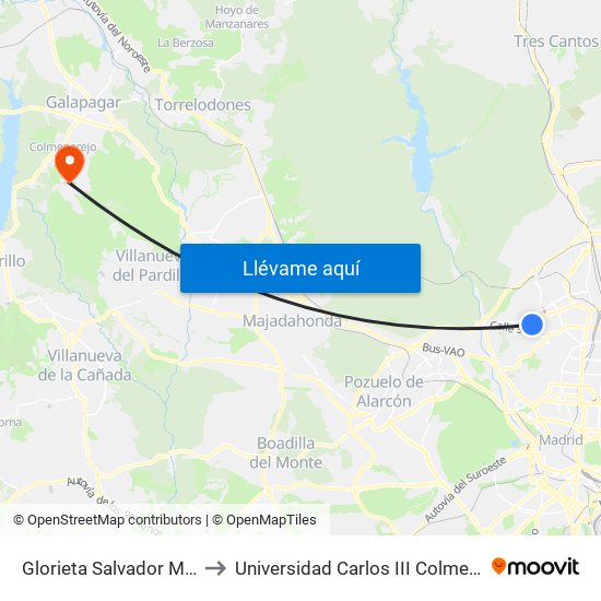 Glorieta Salvador Maella to Universidad Carlos III Colmenarejo map