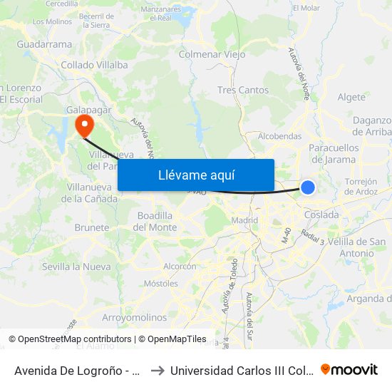 Avenida De Logroño - Algemesí to Universidad Carlos III Colmenarejo map