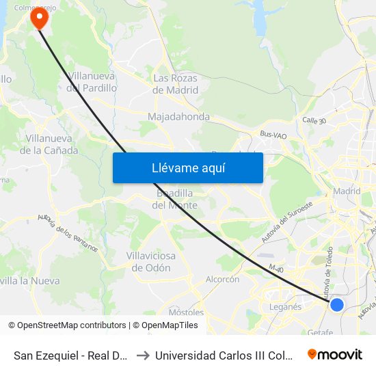 San Ezequiel - Real De Pinto to Universidad Carlos III Colmenarejo map