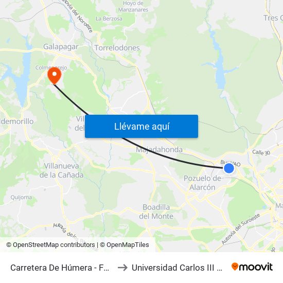 Carretera De Húmera - Fuente Del Rey to Universidad Carlos III Colmenarejo map