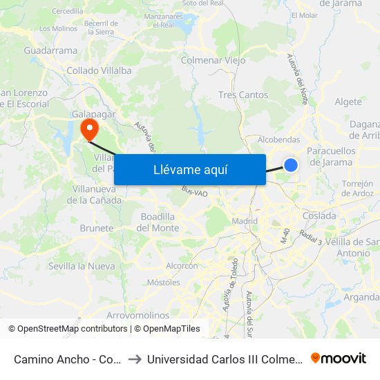 Camino Ancho - Colegio to Universidad Carlos III Colmenarejo map