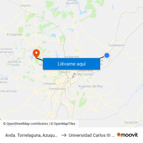 Avda. Torrelaguna, Azuqueca De Henares to Universidad Carlos III Colmenarejo map