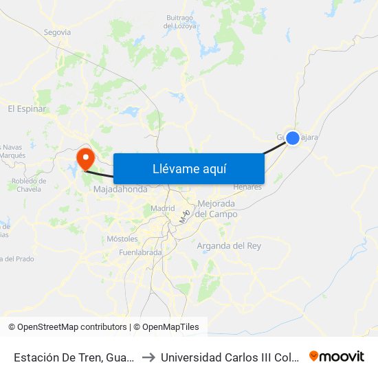 Estación De Tren, Guadalajara to Universidad Carlos III Colmenarejo map