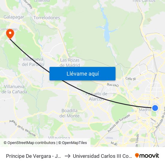 Príncipe De Vergara - Jorge Juan to Universidad Carlos III Colmenarejo map