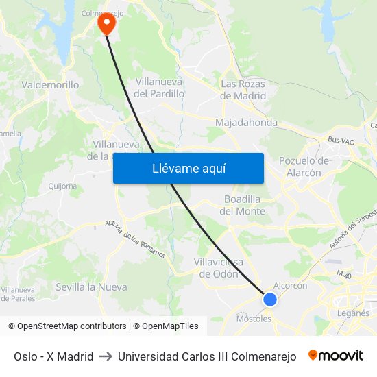 Oslo - X Madrid to Universidad Carlos III Colmenarejo map