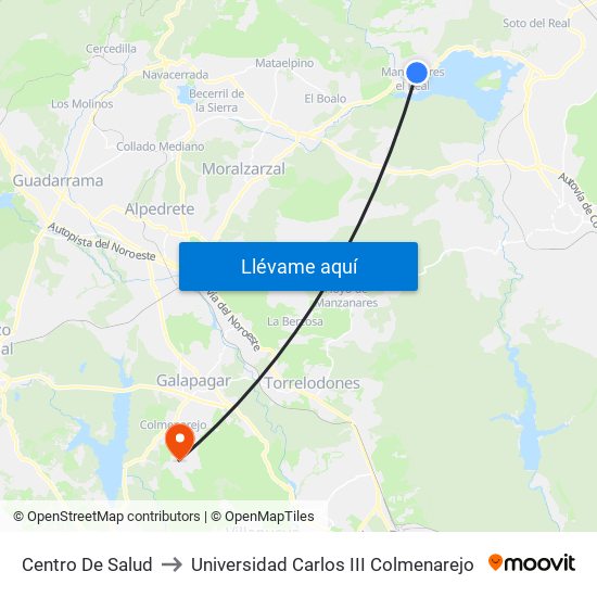 Centro De Salud to Universidad Carlos III Colmenarejo map