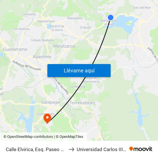 Calle Elvirica, Esq. Paseo De Los Rincones to Universidad Carlos III Colmenarejo map