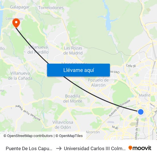 Puente De Los Capuchinos to Universidad Carlos III Colmenarejo map