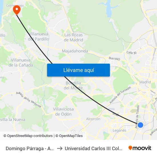 Domingo Párraga - Astillero to Universidad Carlos III Colmenarejo map