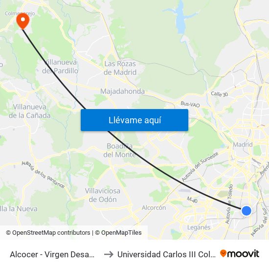 Alcocer - Virgen Desamparados to Universidad Carlos III Colmenarejo map